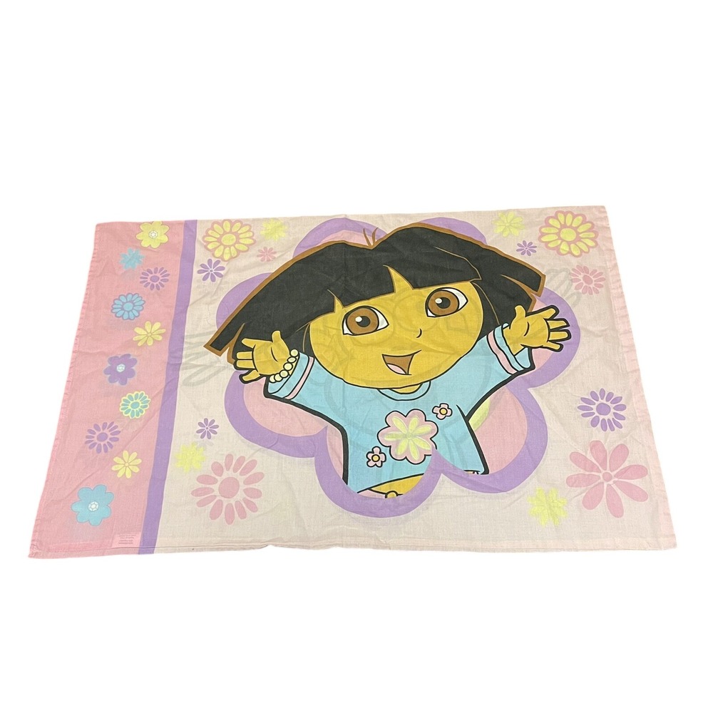 Vintage Nickelodeon Dora The Explorer Pillowcase Standard Boots Pastel Flowers
